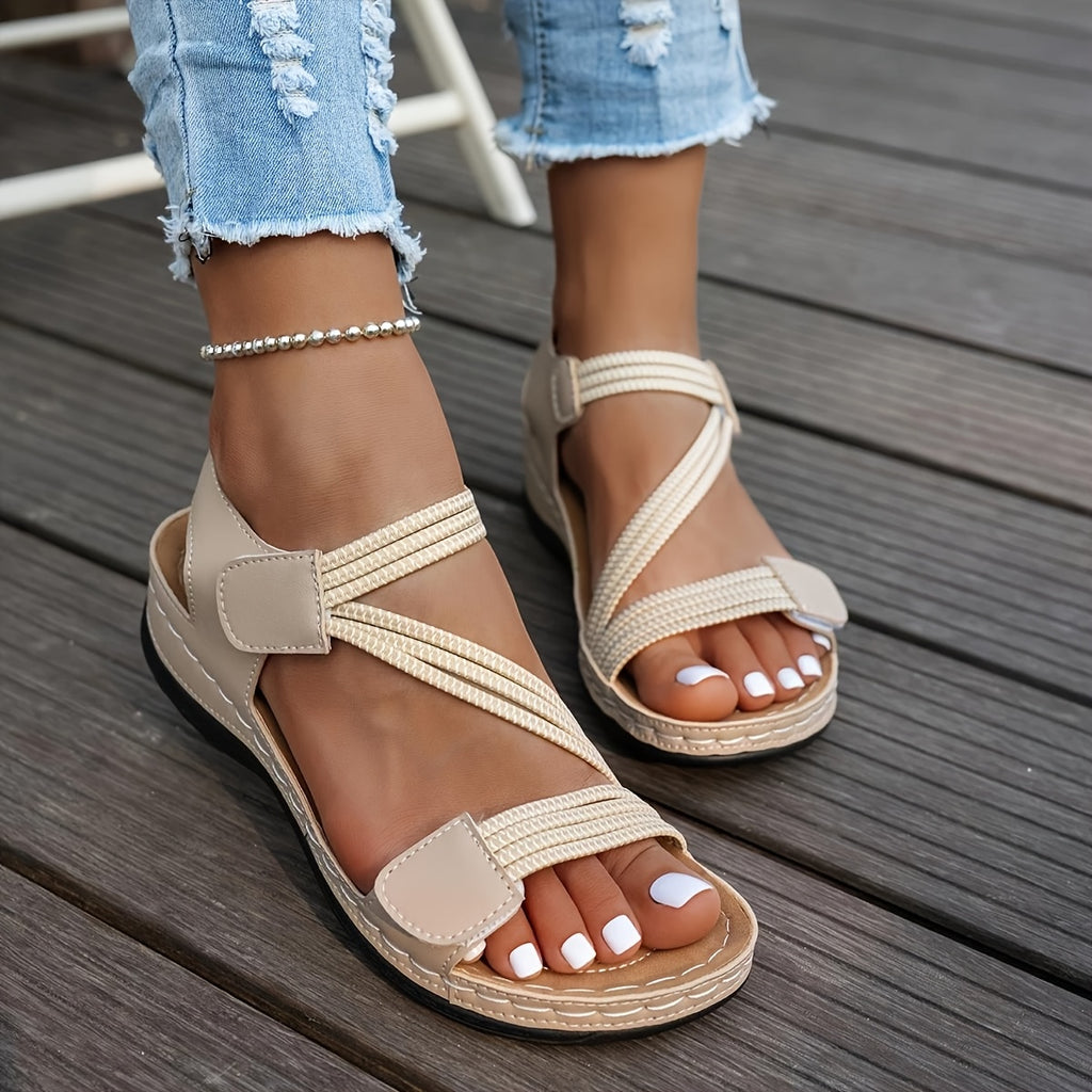 MagiMoBo Women'S Summer Sandals - Casual Open-Toe Wedge Heel, Thick Cushioned PU Sole, Adjustable Ankle Strap & Hook-and-Loop Closure, Breathable Synthetic Cover for Beach, Casual Outings & Casual Attire, Beach Shoes, Crisscross Strap Design, Durable