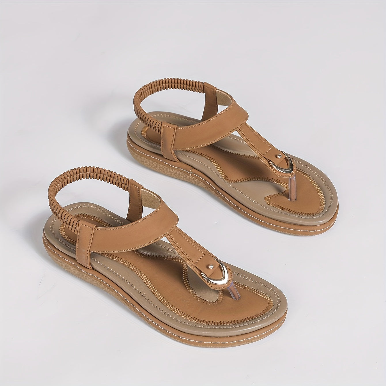 Chic Women's Flat Sandals - Minimalist T-Strap Design, Comfortable Slip-On Beach Shoes with Faux Cover Upper
