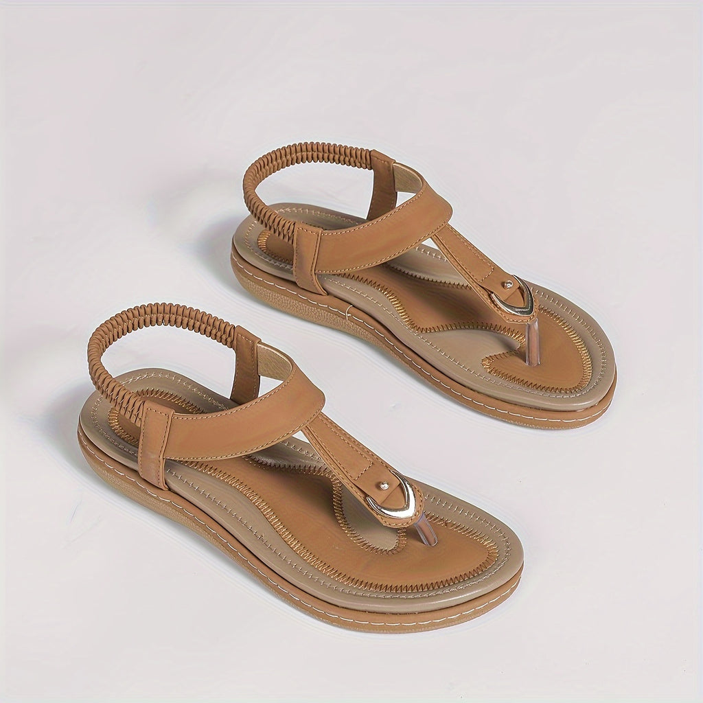 Chic Women's Flat Sandals - Minimalist T-Strap Design, Comfortable Slip-On Beach Shoes with Faux Cover Upper
