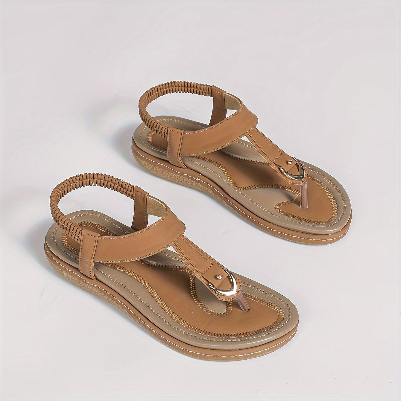 Chic Women's Flat Sandals - Minimalist T-Strap Design, Comfortable Slip-On Beach Shoes with Faux Cover Upper
