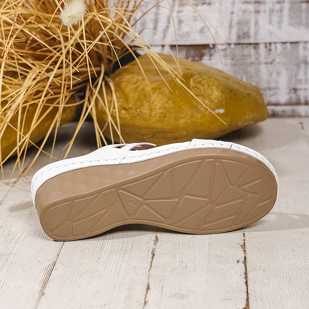 Women'S Summer Slide Sandals - Lightweight Soft Synthetic Cover, Thick Wedge Heel, Open-Toe Design for Indoor/Outdoor Comfort, White with Metallic Buckles, Casual Fashion Footwear, Comfortable Footwear