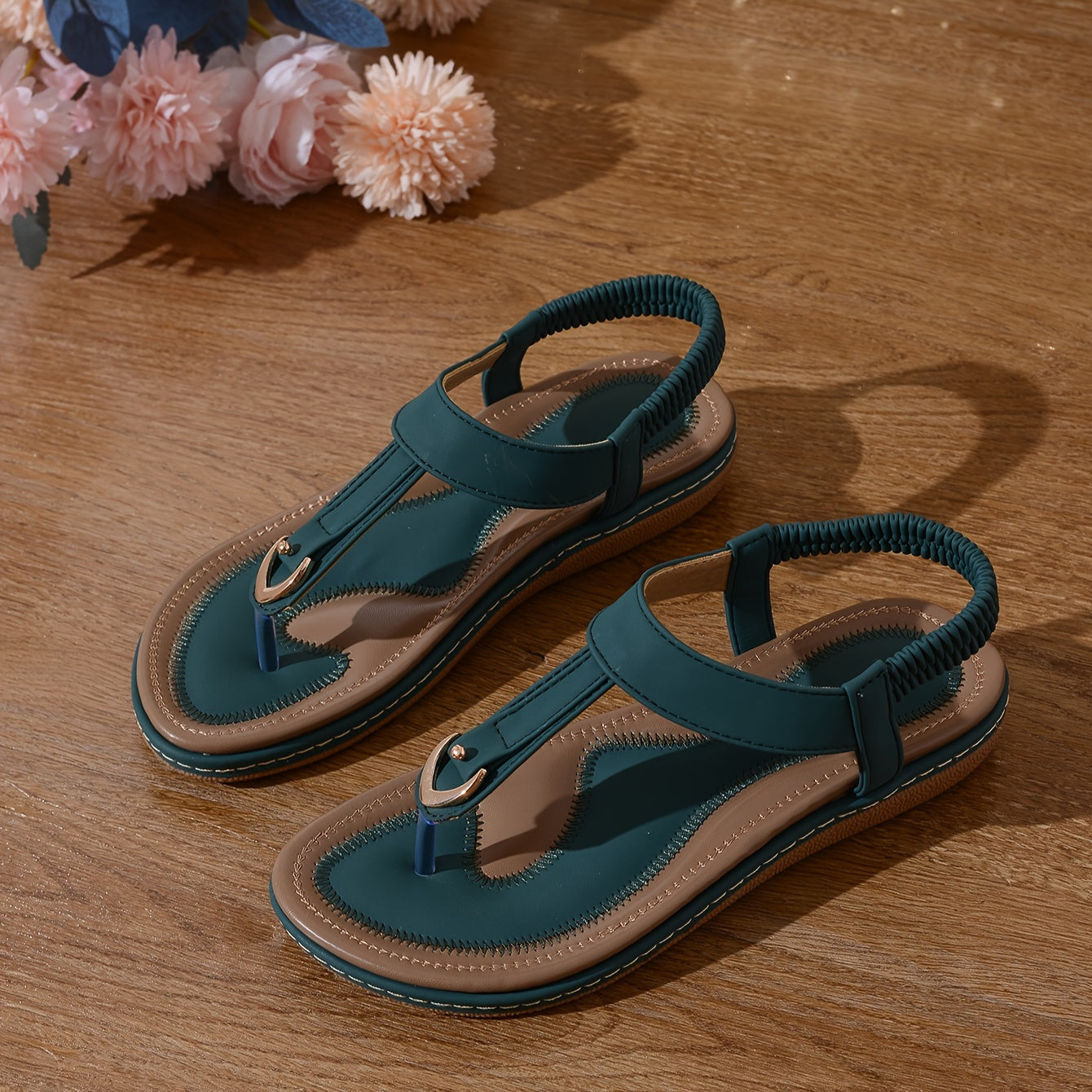 Chic Women's Flat Sandals - Minimalist T-Strap Design, Comfortable Slip-On Beach Shoes with Faux Cover Upper