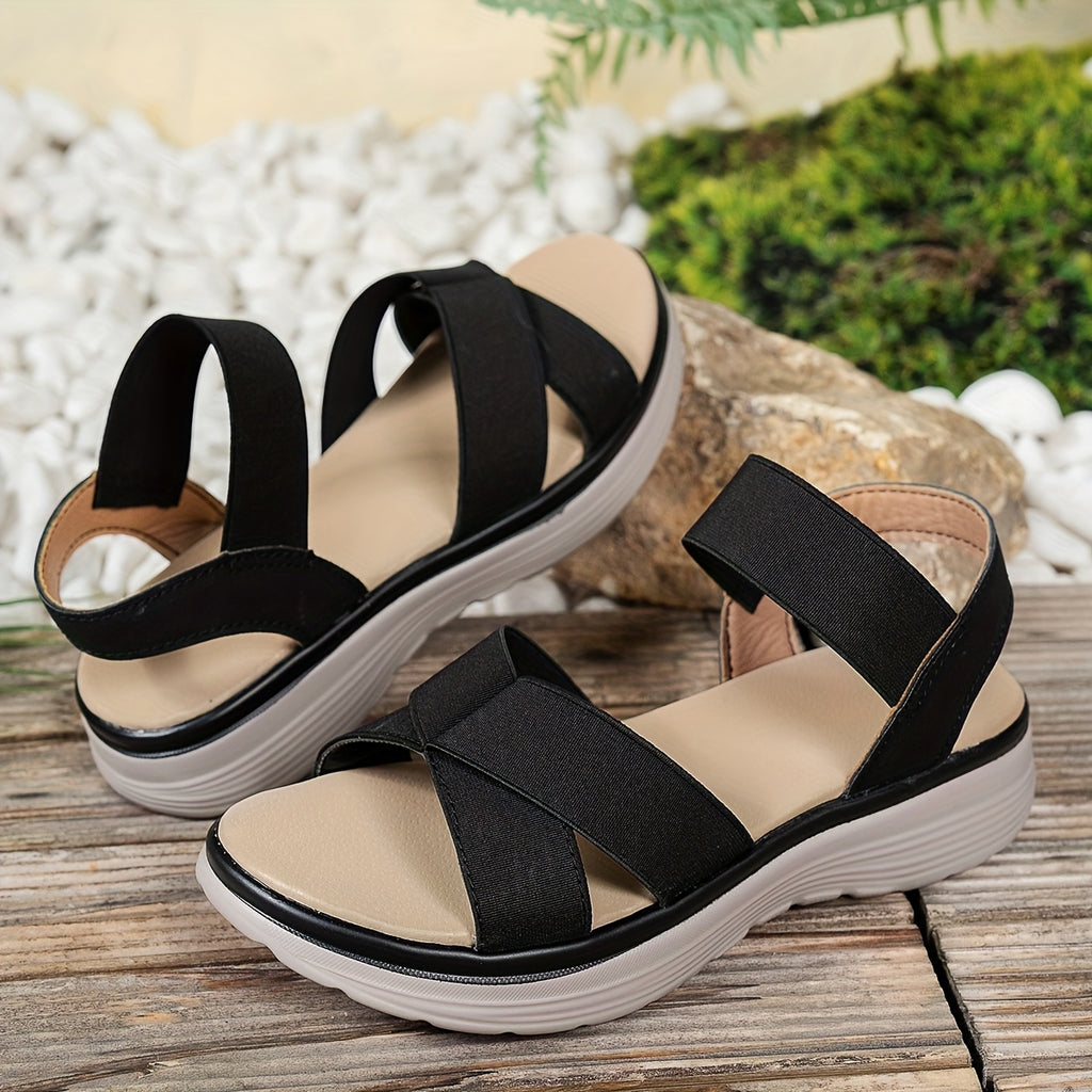 [Stylish Flat Sandals] Stylish UMIK Women's Flat Sandals | Elastic Strap, Crisscross Design, Casual Summer Flats, Sporty Leisure Shoes