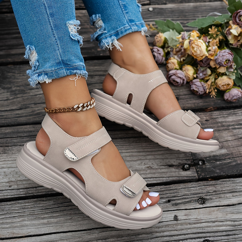 [Summer Sandals] CNSN Women's Ankle Strap Sandals | Thick Platform Wedge Heel, Breathable PU Cover, Open-Toe Casual Beach Shoes with Cushioned Insole & Secure Straps for Summer Outdoor Comfort