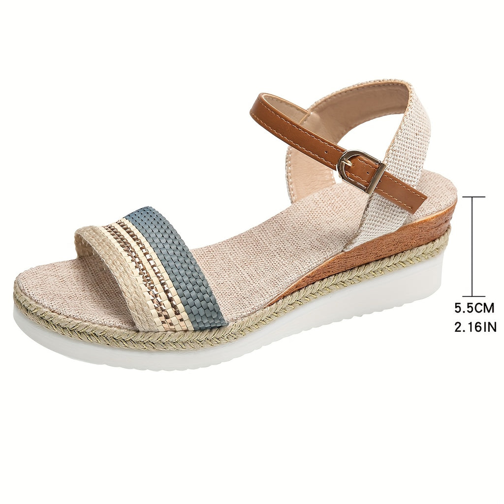[Bohemian Platform Sandals] Bohemian Platform Sandals for Women - Open Toe Slip-On Wedge with Non-Slip Sole, Braided Straps, Beige Upper | Casual Summer Vacation Beach Footwear | Bohemian Sandals | Platform Heel Sandals