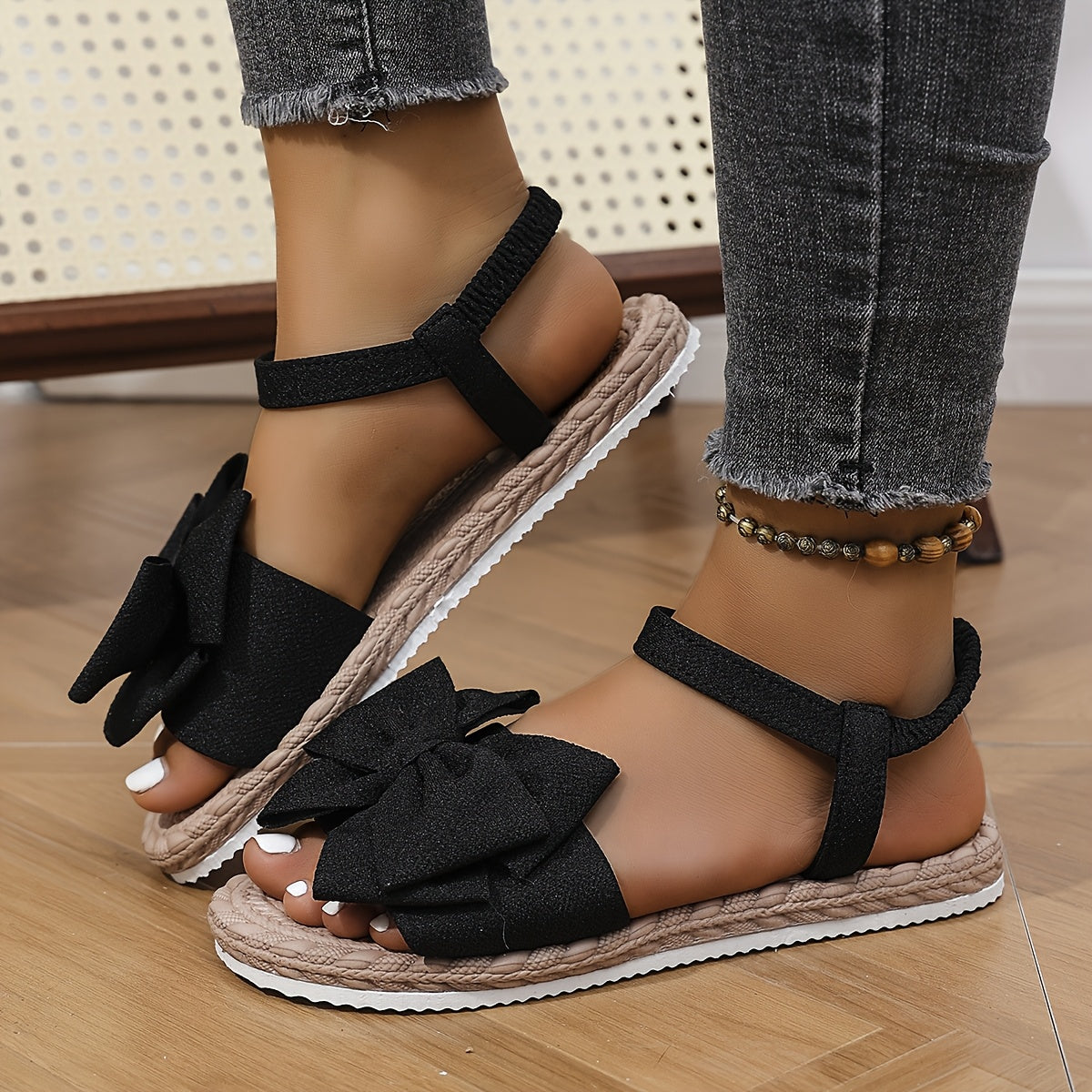 Women's Slip-On Sandals - Breathable Flat Shoes with Backstrap, Slip-On Closure - Open-Toe Summer Beach Shoes in Black/Beige/ - Cushioned Insole for Casual, Formal, Casual Attire - Easy-Care Women's Footwear, Ladies Shoes And Sandals