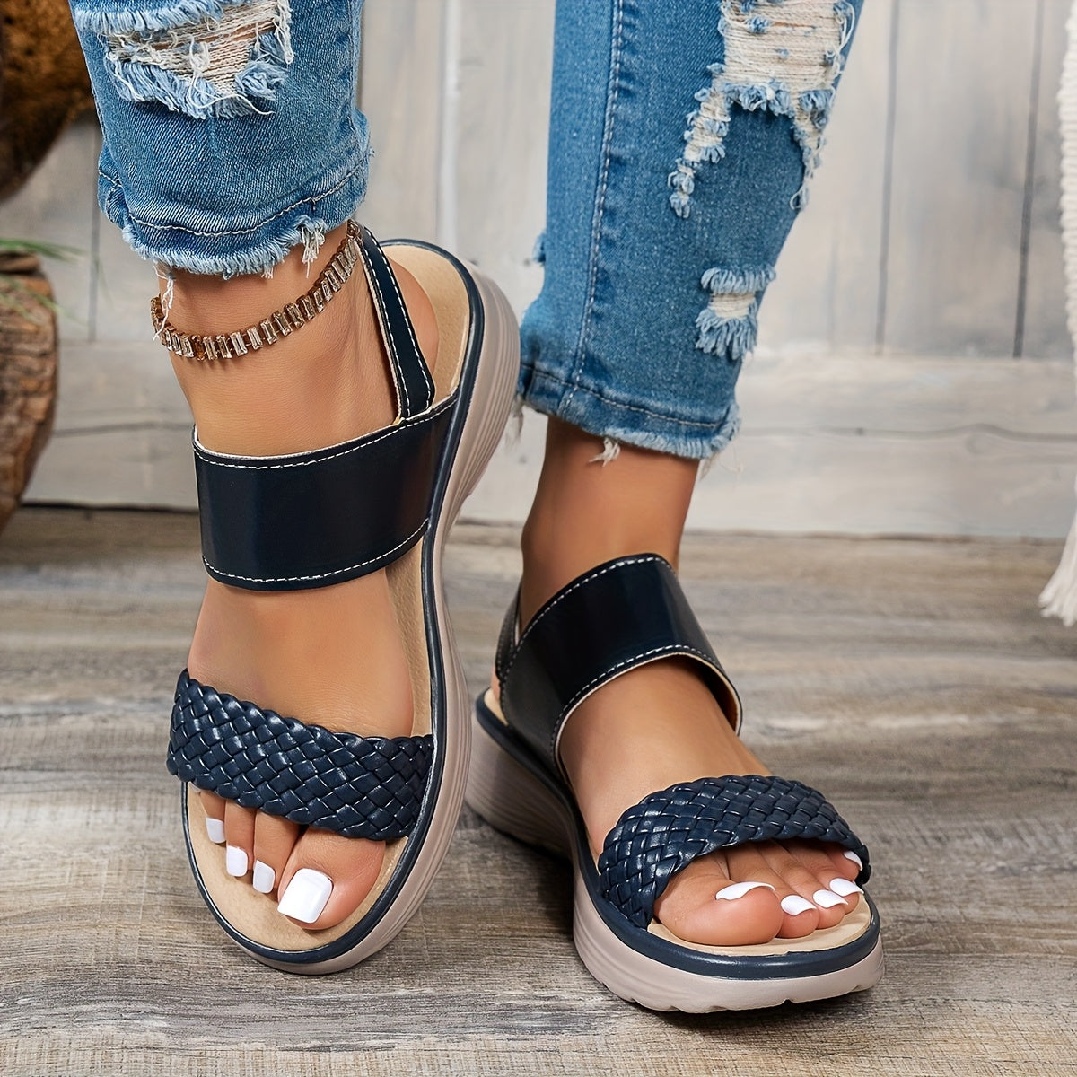 UMIK Women'S Casual Flat Sandals - Elegant Summer Beach Shoes with Adjustable Buckle Straps, Open-Toe Design, Synthetic Cover & PU Sole for Outdoor Comfort, Casual Summer Footwear, Strappy Sandals, Comfortable Footwear