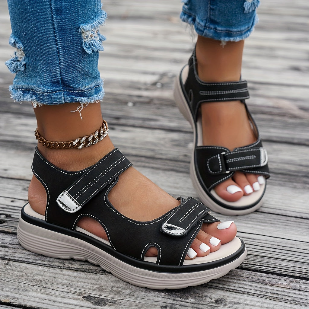 [Summer Sandals] CNSN Women's Ankle Strap Sandals | Thick Platform Wedge Heel, Breathable PU Cover, Open-Toe Casual Beach Shoes with Cushioned Insole & Secure Straps for Summer Outdoor Comfort