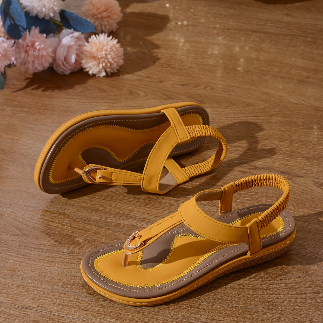 Chic Women's Flat Sandals - Minimalist T-Strap Design, Comfortable Slip-On Beach Shoes with Faux Cover Upper