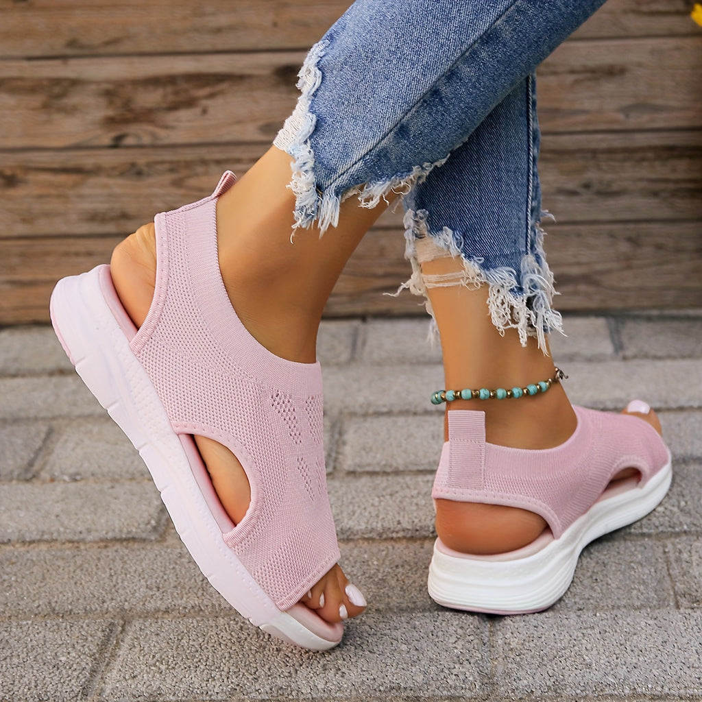 [Knitted Sandals] Peep Toe Knitted Women's Wedge Sandals | Outdoor Sports Slip On Shoes, Cut Out