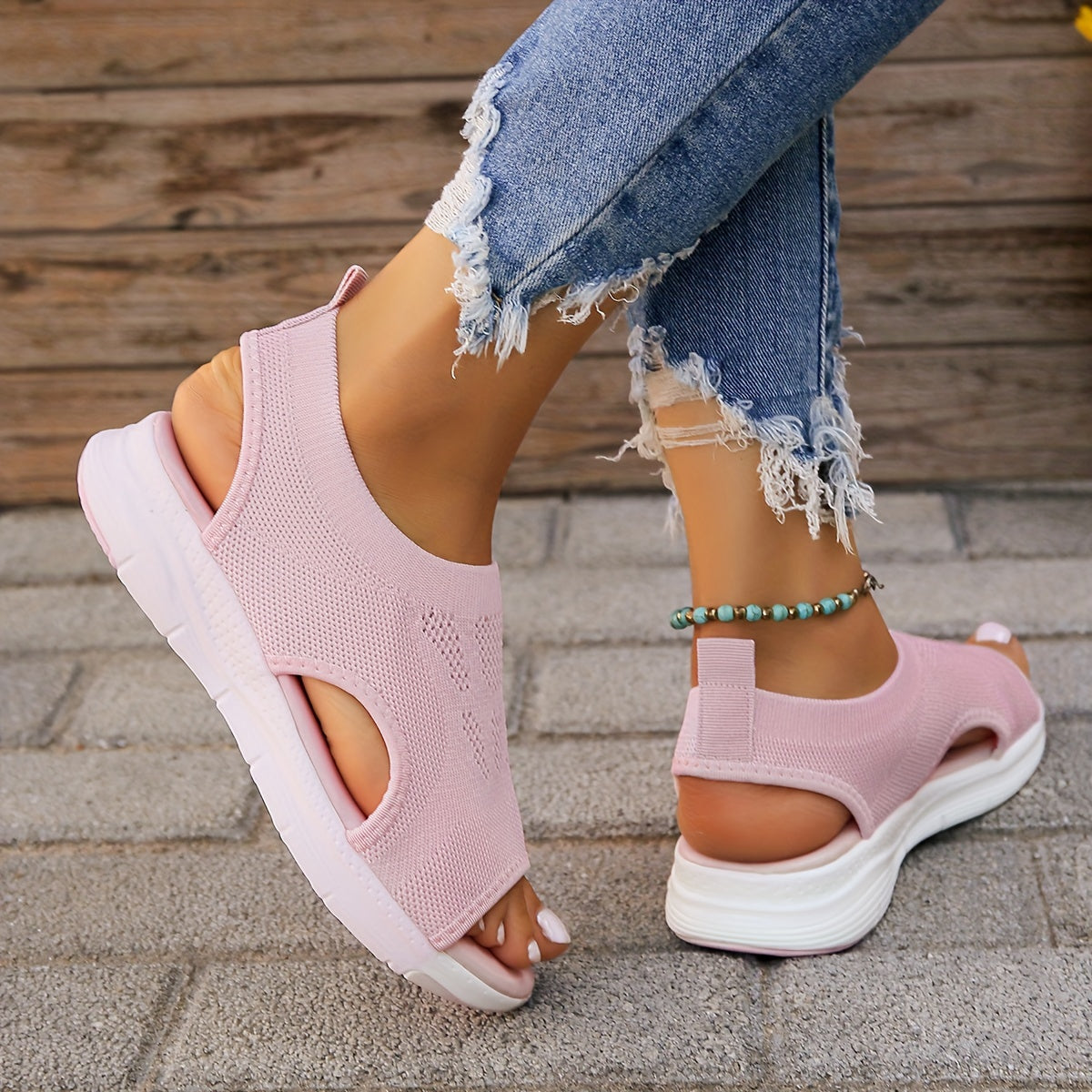 [Knitted Sandals] Peep Toe Knitted Women's Wedge Sandals | Outdoor Sports Slip On Shoes, Cut Out