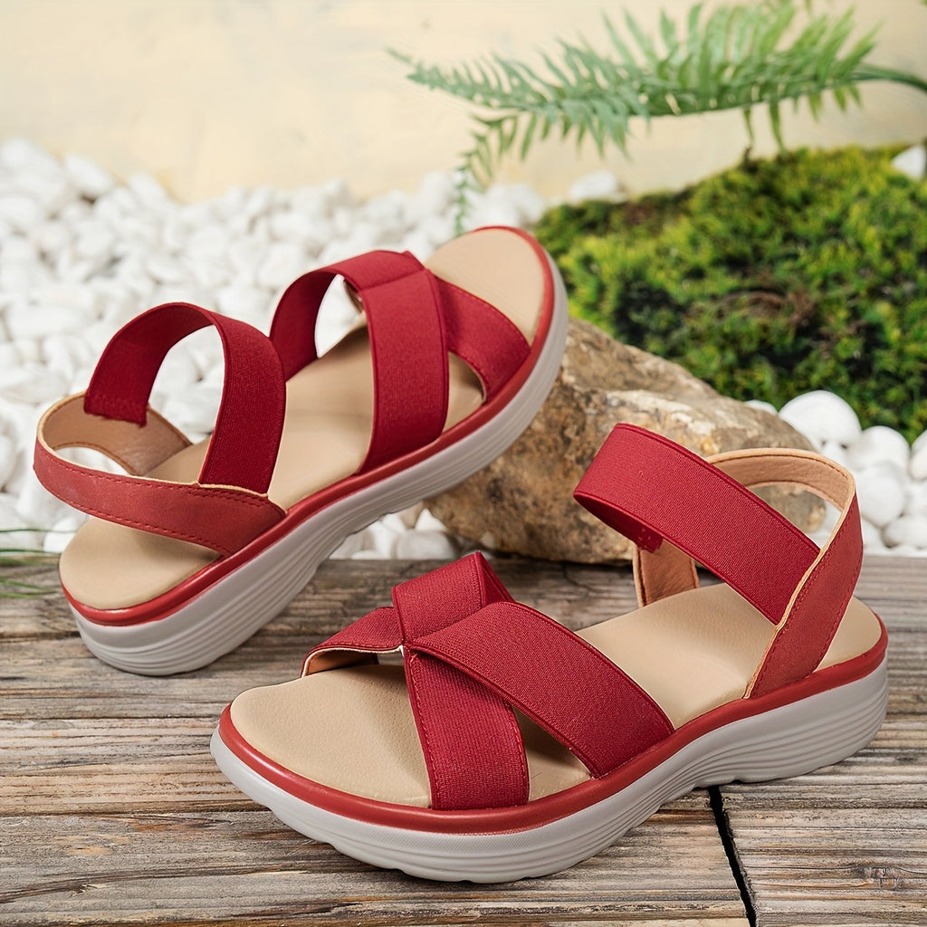 [Stylish Flat Sandals] Stylish UMIK Women's Flat Sandals | Elastic Strap, Crisscross Design, Casual Summer Flats, Sporty Leisure Shoes