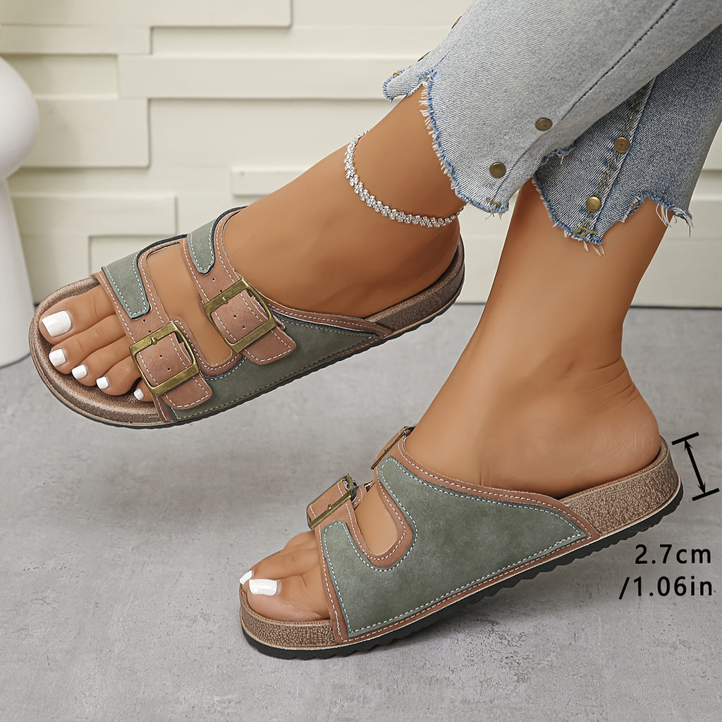 [Vintage Adjustable Sandals] Vintage-Style Women's Adjustable Strap Sandals | Double Buckle Closure, Synthetic Cover Upper & EVA Sole, Open-Toe Slip-On Design for All-Season Comfort, Casual & Durable Footwear