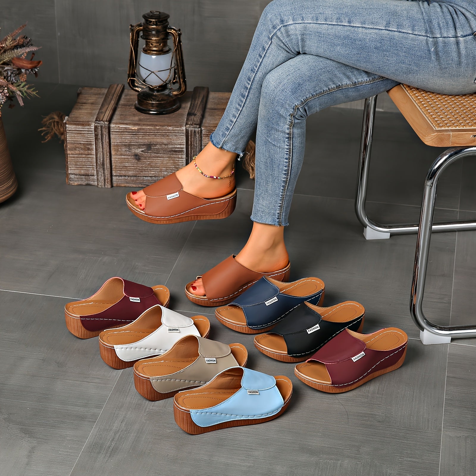 [Comfortable Slide Sandals] Comfortable ZPLXQQ Women's Light Blue Slide Sandals | Arch Support, Breathable Open-Toe Design with Soft Rubber Sole, Casual Mid-Heel Slip-On Shoes for Casual Attire, Faux Cover Upper