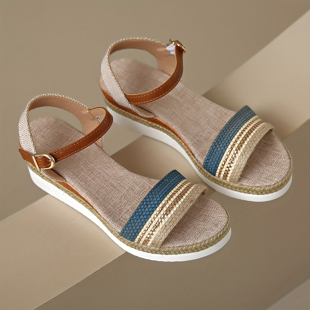 [Bohemian Platform Sandals] Bohemian Platform Sandals for Women - Open Toe Slip-On Wedge with Non-Slip Sole, Braided Straps, Beige Upper | Casual Summer Vacation Beach Footwear | Bohemian Sandals | Platform Heel Sandals