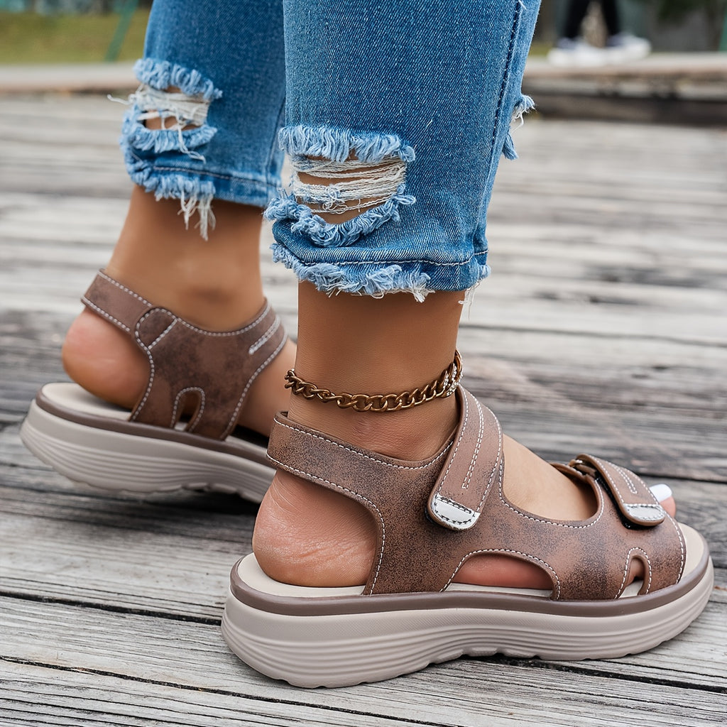 [Summer Sandals] CNSN Women's Ankle Strap Sandals | Thick Platform Wedge Heel, Breathable PU Cover, Open-Toe Casual Beach Shoes with Cushioned Insole & Secure Straps for Summer Outdoor Comfort