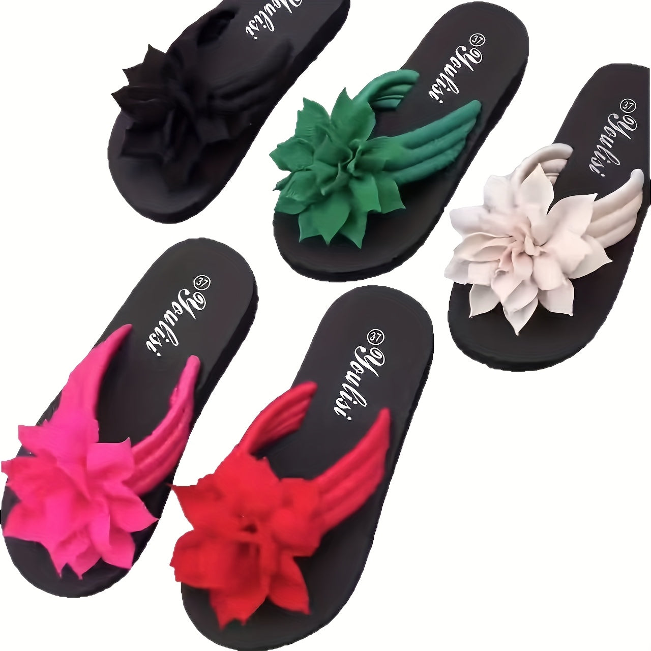 Women'S Floral Lace Trim Flip-Flops - Green & White EVA Wedge Sandals with Fabric Upper & Non-Slip Sole for Summer Beach, Casual Outings, Ladies Flip Flops, Beachwear Essentials, Decorative Flower Design, Comfortable Footwear