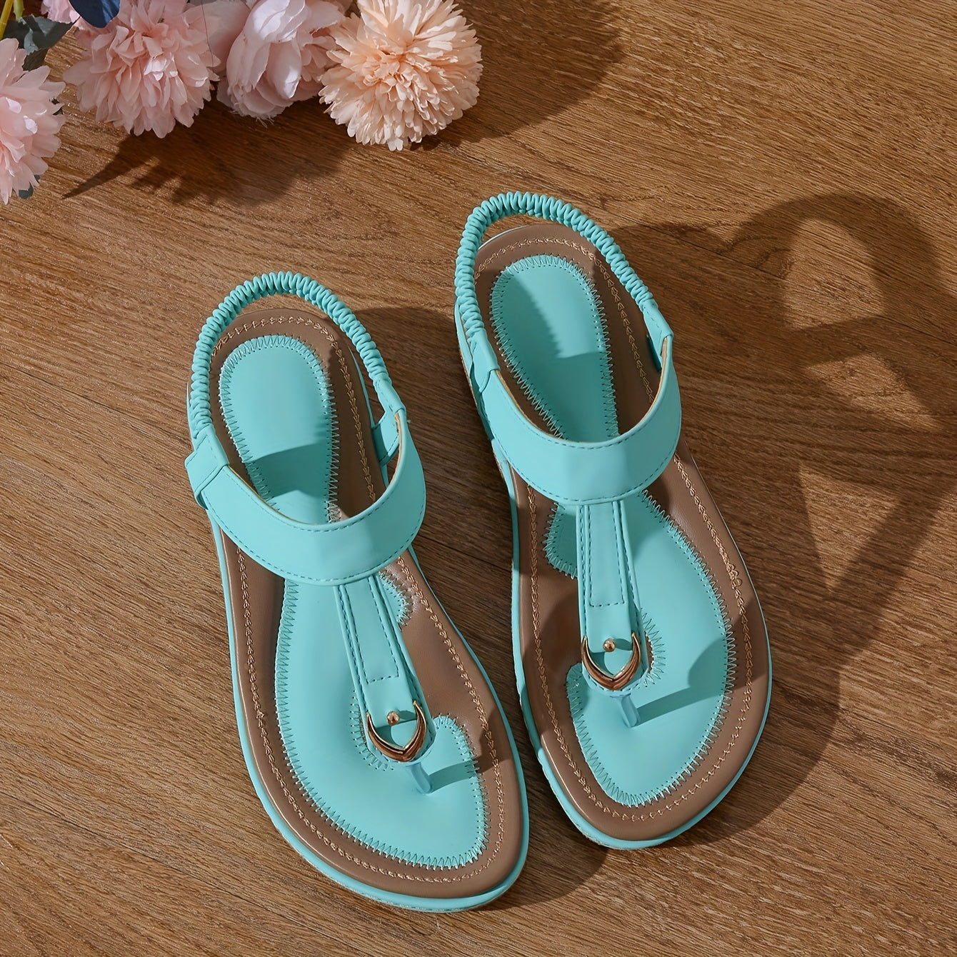 Chic Women's Flat Sandals - Minimalist T-Strap Design, Comfortable Slip-On Beach Shoes with Faux Cover Upper
