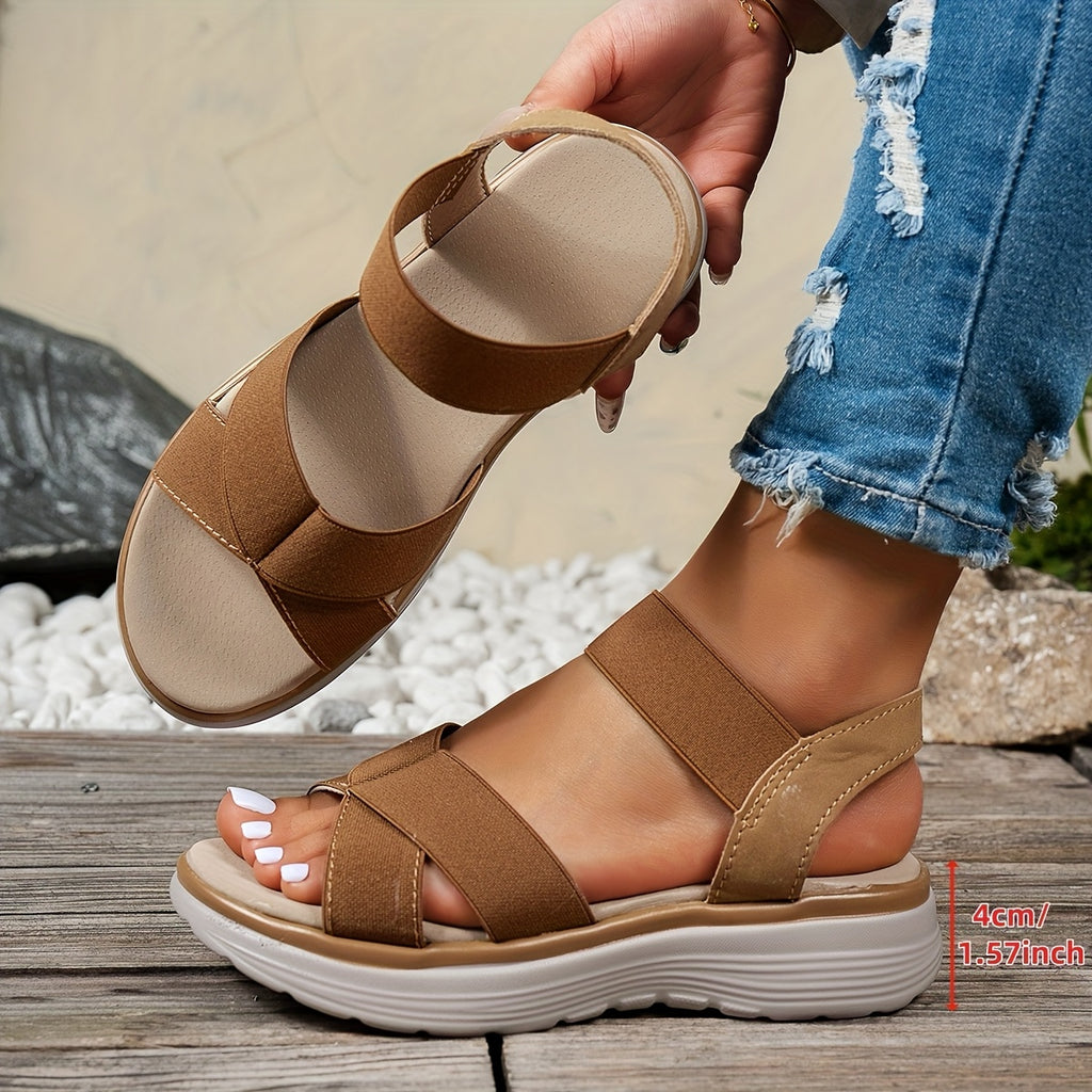 [Stylish Flat Sandals] Stylish UMIK Women's Flat Sandals | Elastic Strap, Crisscross Design, Casual Summer Flats, Sporty Leisure Shoes