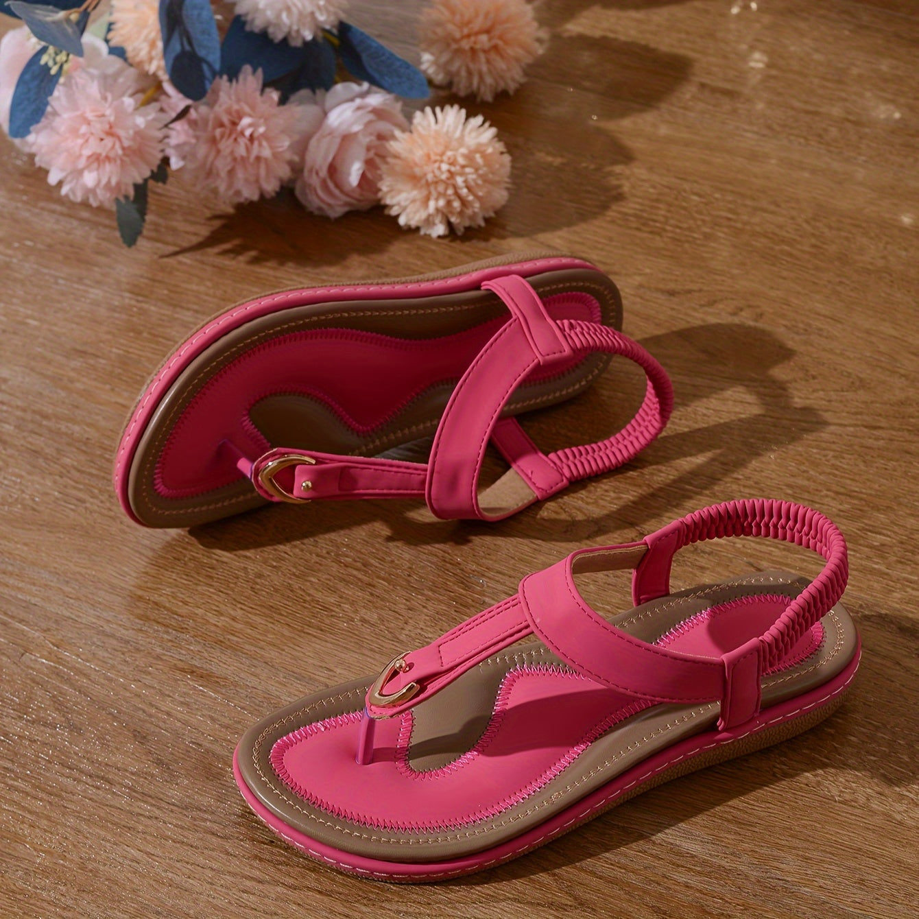 Chic Women's Flat Sandals - Minimalist T-Strap Design, Comfortable Slip-On Beach Shoes with Faux Cover Upper