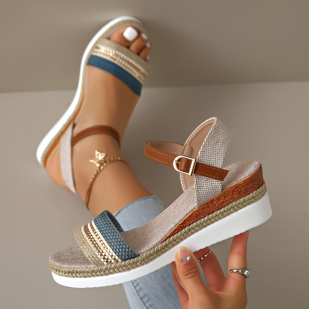[Bohemian Platform Sandals] Bohemian Platform Sandals for Women - Open Toe Slip-On Wedge with Non-Slip Sole, Braided Straps, Beige Upper | Casual Summer Vacation Beach Footwear | Bohemian Sandals | Platform Heel Sandals
