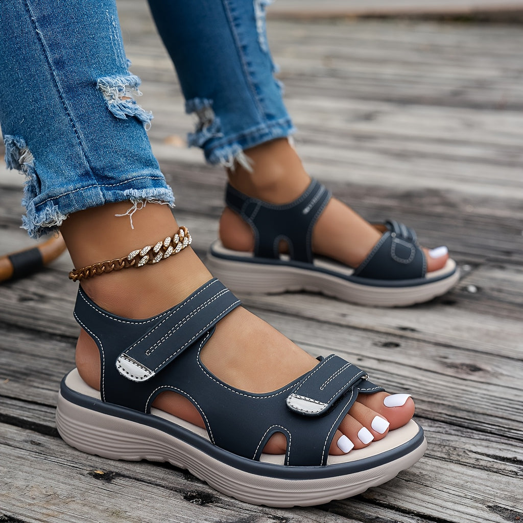 [Summer Sandals] CNSN Women's Ankle Strap Sandals | Thick Platform Wedge Heel, Breathable PU Cover, Open-Toe Casual Beach Shoes with Cushioned Insole & Secure Straps for Summer Outdoor Comfort