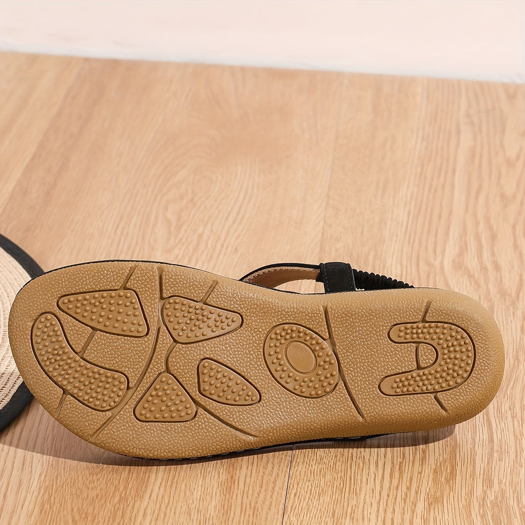 Chic Women's Flat Sandals - Minimalist T-Strap Design, Comfortable Slip-On Beach Shoes with Faux Cover Upper